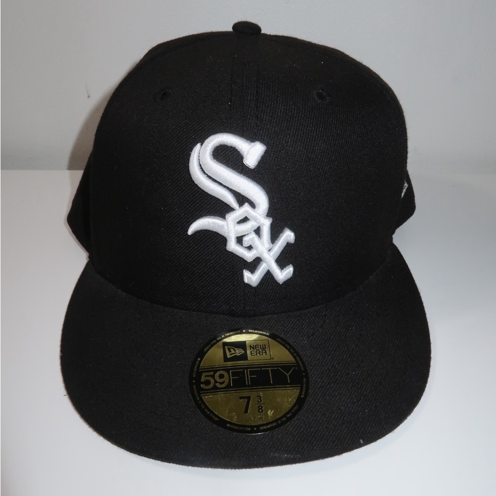 new era black cap white embroidery white sox hat